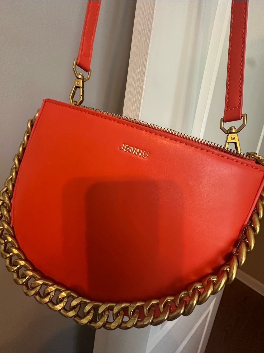 Jennu Red Crossbody Bag with Gold Chain